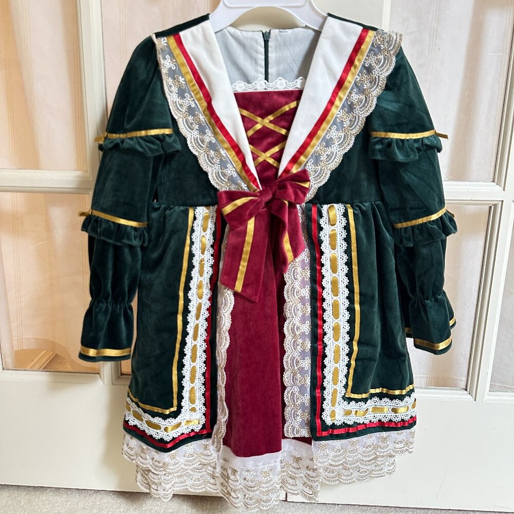 Christmas Princess Dress-Victorian Holiday Costume for Girls-Velvet & Lace 6~8T